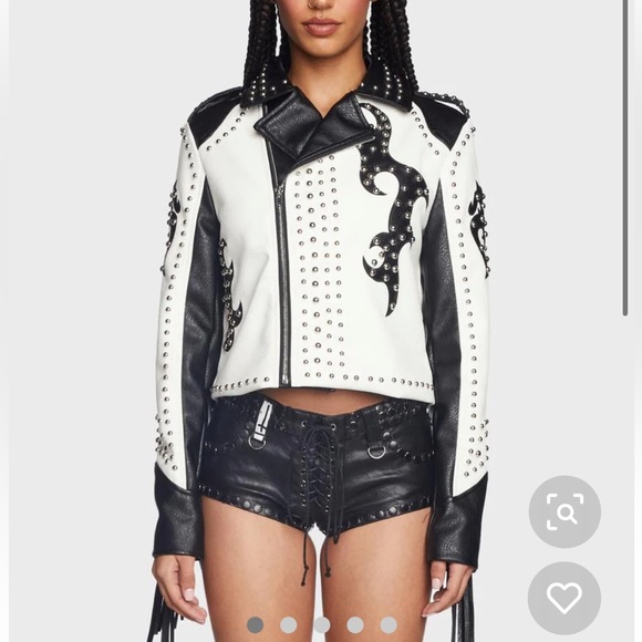 Azalea Wang two tone studded fringe leather Moto jacket - Picture 2 of 6